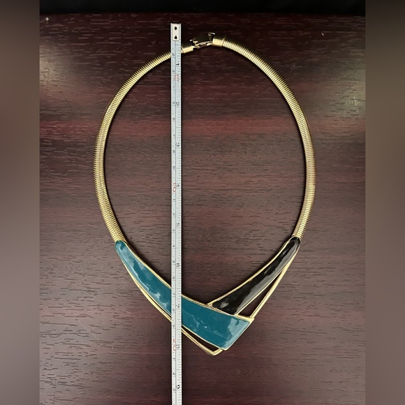 Gold & Blue Enamel Omega  Collar Necklace - Picture 6 of 6